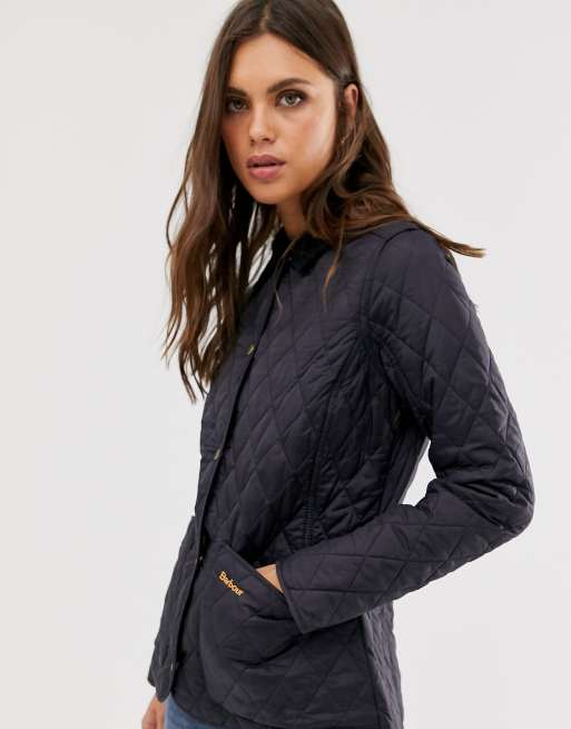 Barbour - Annandale - Giacca trapuntata blu navy a rombi e colletto a coste, 3 di 4