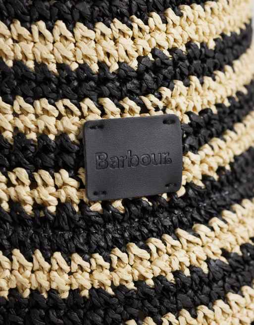 Barbour Annie crochet logo bucket hat in black and ecru stripe, 2 of 3