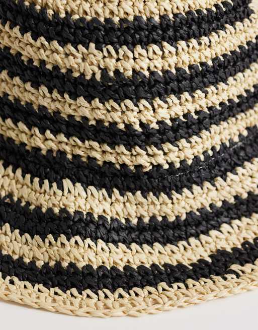 Barbour Annie crochet logo bucket hat in black and ecru stripe, 3 of 3