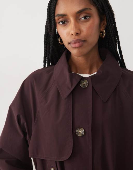 Barbour Antonella showerproof belted trench coat in deep burgundy, 2 of 4