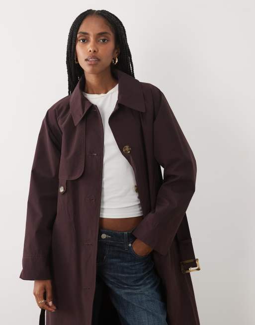 Barbour Antonella showerproof belted trench coat in deep burgundy, 3 of 4