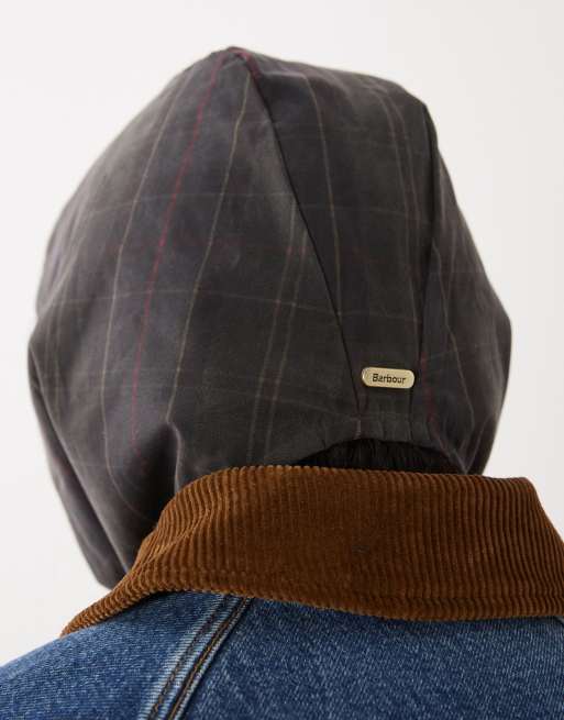 Barbour Arlene tartan check wax tie headscarf in green, 2 of 3