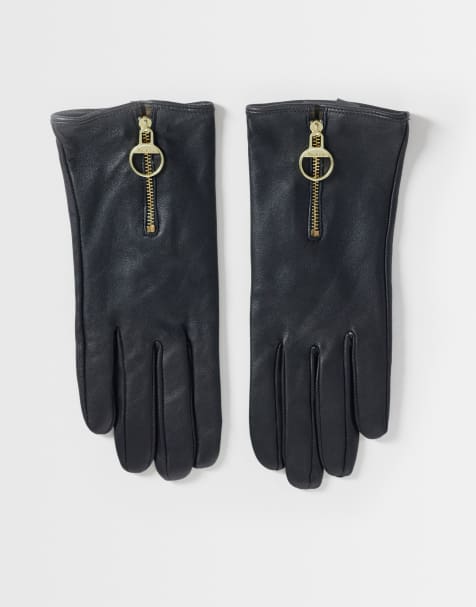 Barbour Arlene zip leather gloves in black - view 1