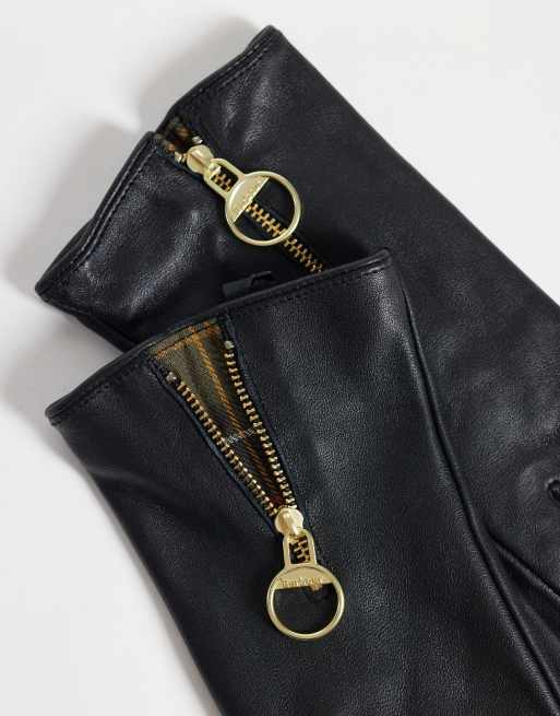 Barbour Arlene zip leather gloves in black, 2 of 3