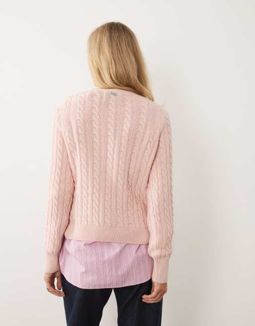 Barbour Ashdown cable knitted jumper in light pink, 2 of 4