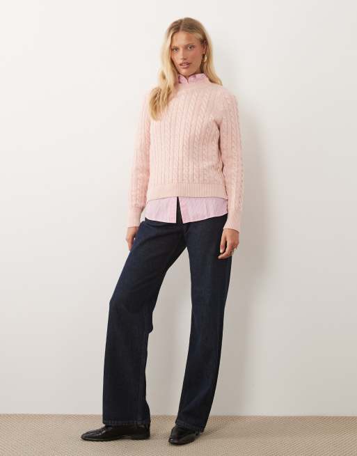 Barbour Ashdown cable knitted jumper in light pink, 3 of 4