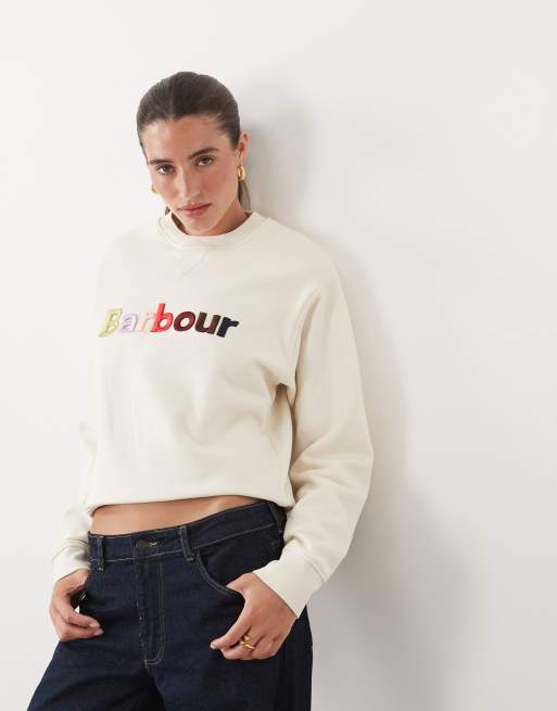 Barbour Ashdown logo sweatshirt in off white, 3 of 4