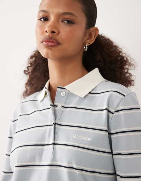 Barbour Ashwell long sleeve stripe polo top in blue - view 1