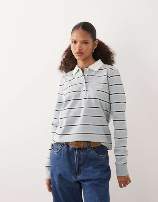Barbour Ashwell long sleeve stripe polo top in blue, 2 of 4