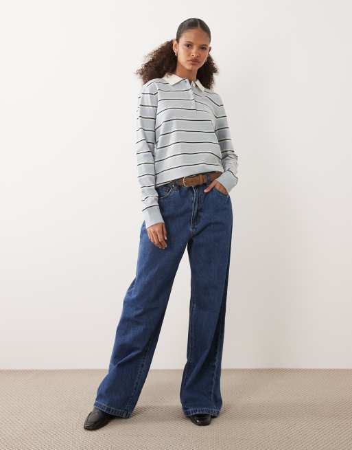 Barbour Ashwell long sleeve stripe polo top in blue, 3 of 4