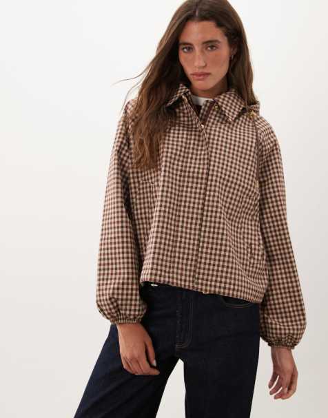 Barbour Audrey showerproof hooded gingham jacket in red/brown - view 1
