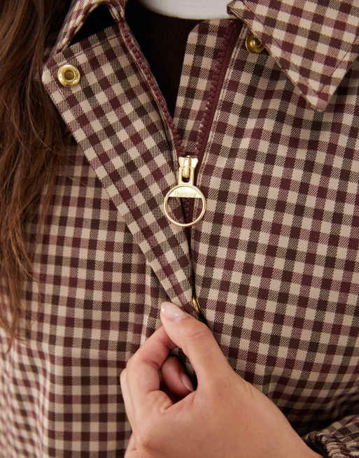 Barbour Audrey showerproof hooded gingham jacket in red/brown, 2 of 4