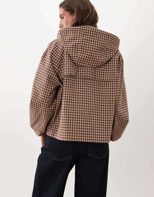 Barbour Audrey showerproof hooded gingham jacket in red/brown, 3 of 4