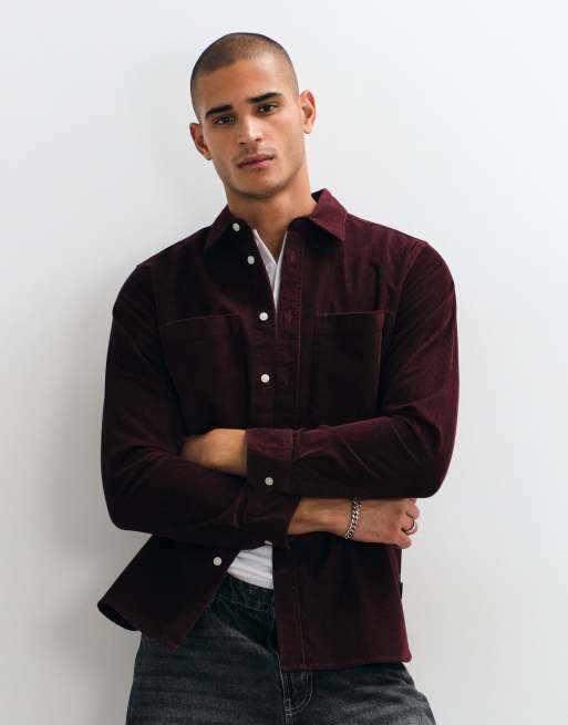 Barbour Authentic long sleeve cord shirt in burgundy, 3 of 5