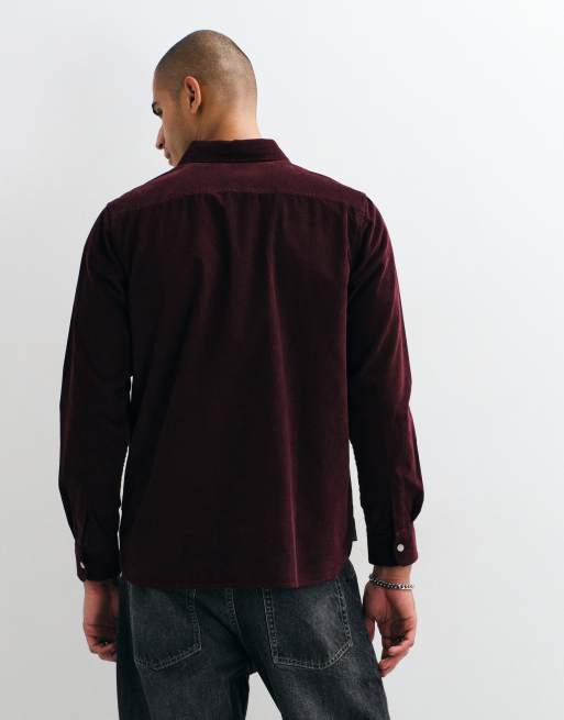 Barbour Authentic long sleeve cord shirt in burgundy, 4 of 5