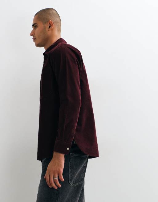 Barbour Authentic long sleeve cord shirt in burgundy, 5 of 5