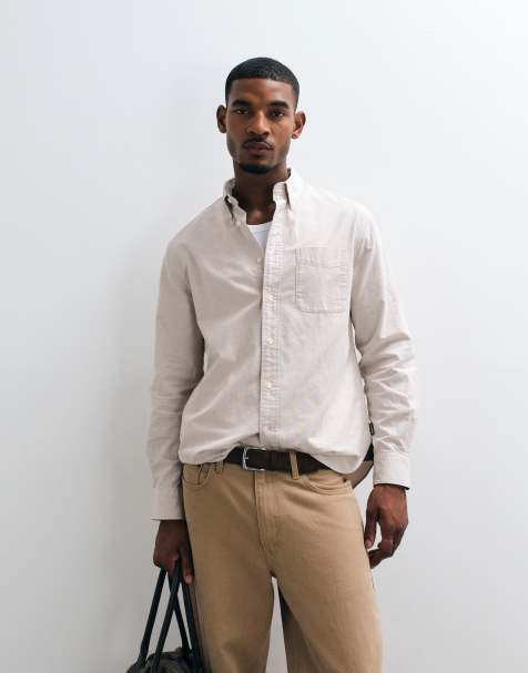 Barbour Authentic Oxford long sleeve shirt in stone - view 1