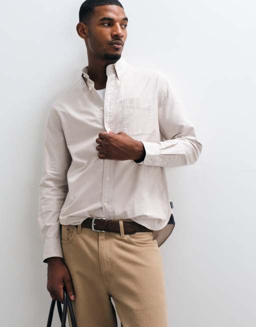 Barbour Authentic Oxford long sleeve shirt in stone, 3 of 5