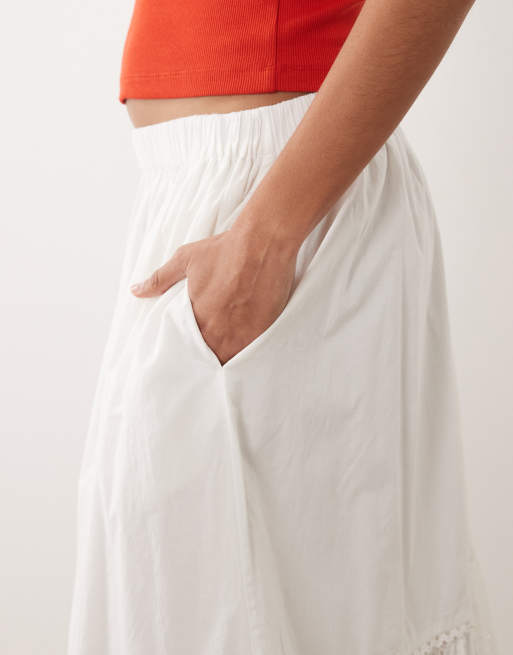 Barbour Avebury tiered lace trim broderie midi skirt in white, 3 of 5