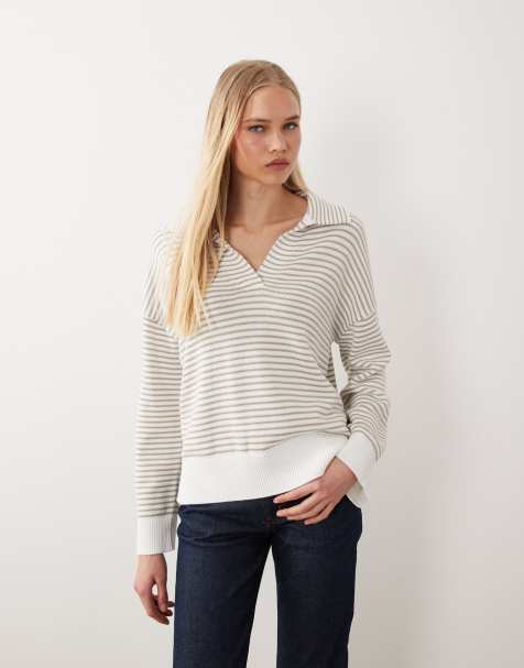 Barbour Aylesby knitted collared striped jumper in white/beige - view 1
