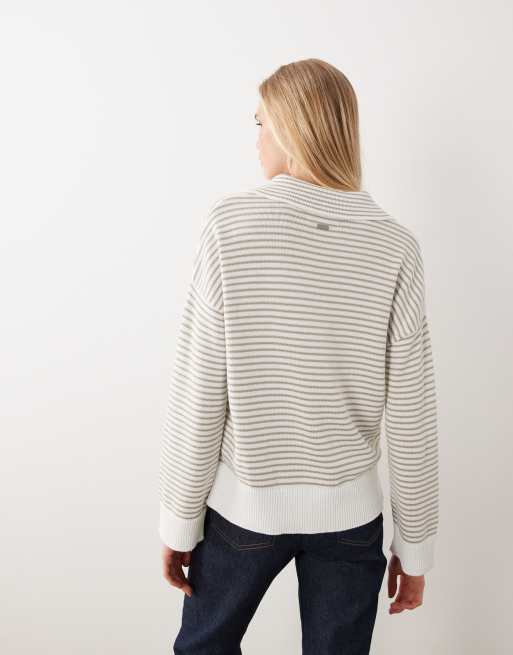 Barbour Aylesby knitted collared striped jumper in white/beige, 4 of 4