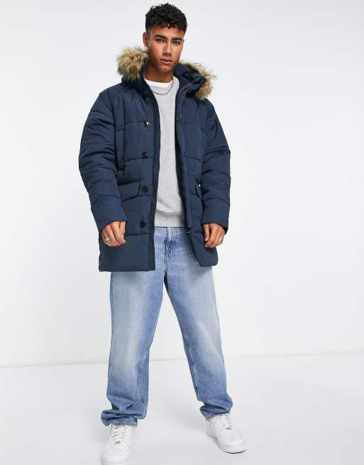 Barbour – Baffle – Parka in Marineblau mit Kapuzenbesatz aus Kunstpelz, 3 von 4