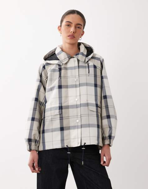 Barbour Ballina tartan hooded showerproof jacket in navy