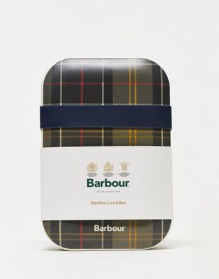 Barbour bamboo check print lunch box and cutley set in multi