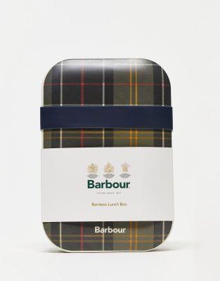 Barbour Barbour bamboo check print lunch box and cutley set in multi