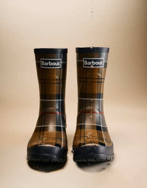 Barbour Banbury tartan mid gumboots in beige - view 1