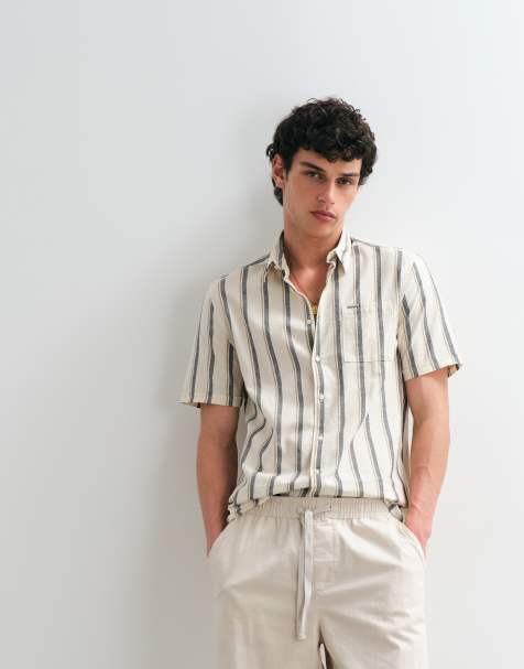 Barbour Barkend short sleeve striped summer shirt in cream - view 1