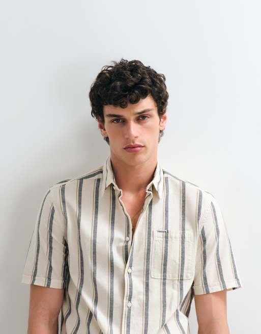 Barbour Barkend short sleeve striped summer shirt in cream , 3 of 5