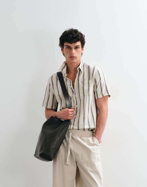 Barbour Barkend short sleeve striped summer shirt in cream , 4 of 5