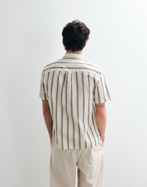 Barbour Barkend short sleeve striped summer shirt in cream , 5 of 5