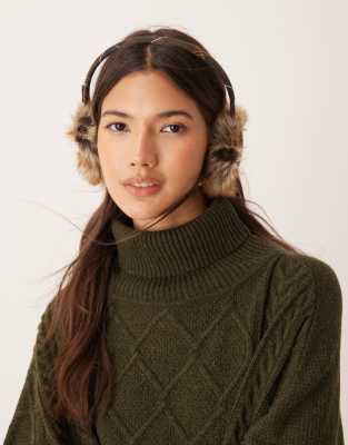 Barbour Barrhill faux fur ear muffs in classic tartan