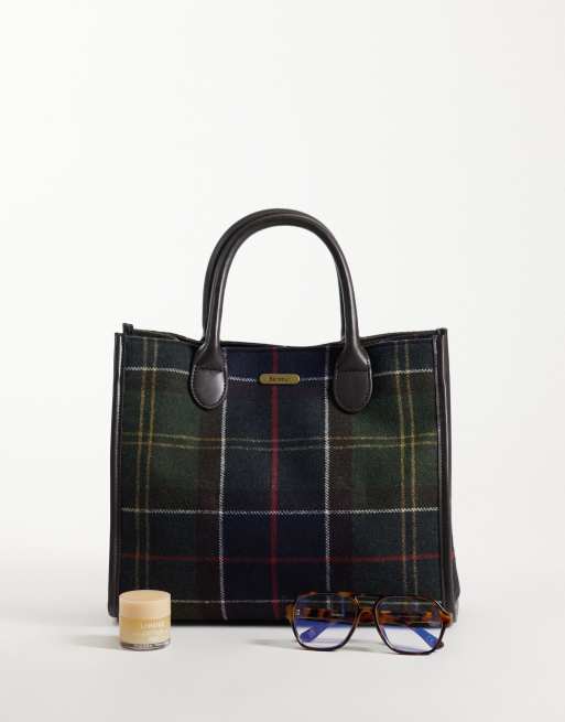 Barbour Barrhill wool blend tartan check tote bag in green, 2 of 4
