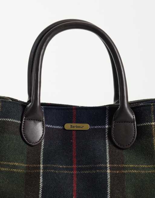 Barbour Barrhill wool blend tartan check tote bag in green, 3 of 4