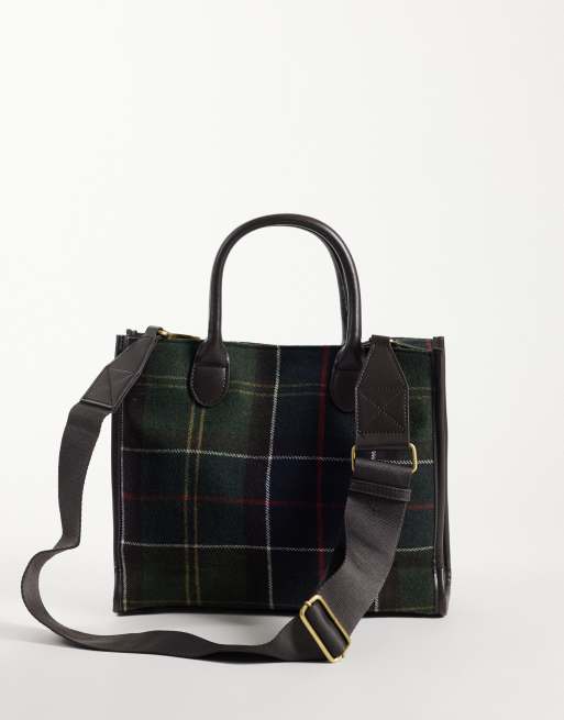 Barbour Barrhill wool blend tartan check tote bag in green, 4 of 4