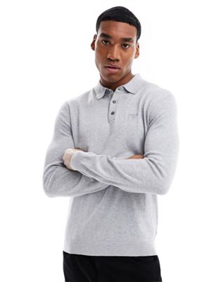 Barbour Bassington knitted long sleeve polo in light grey