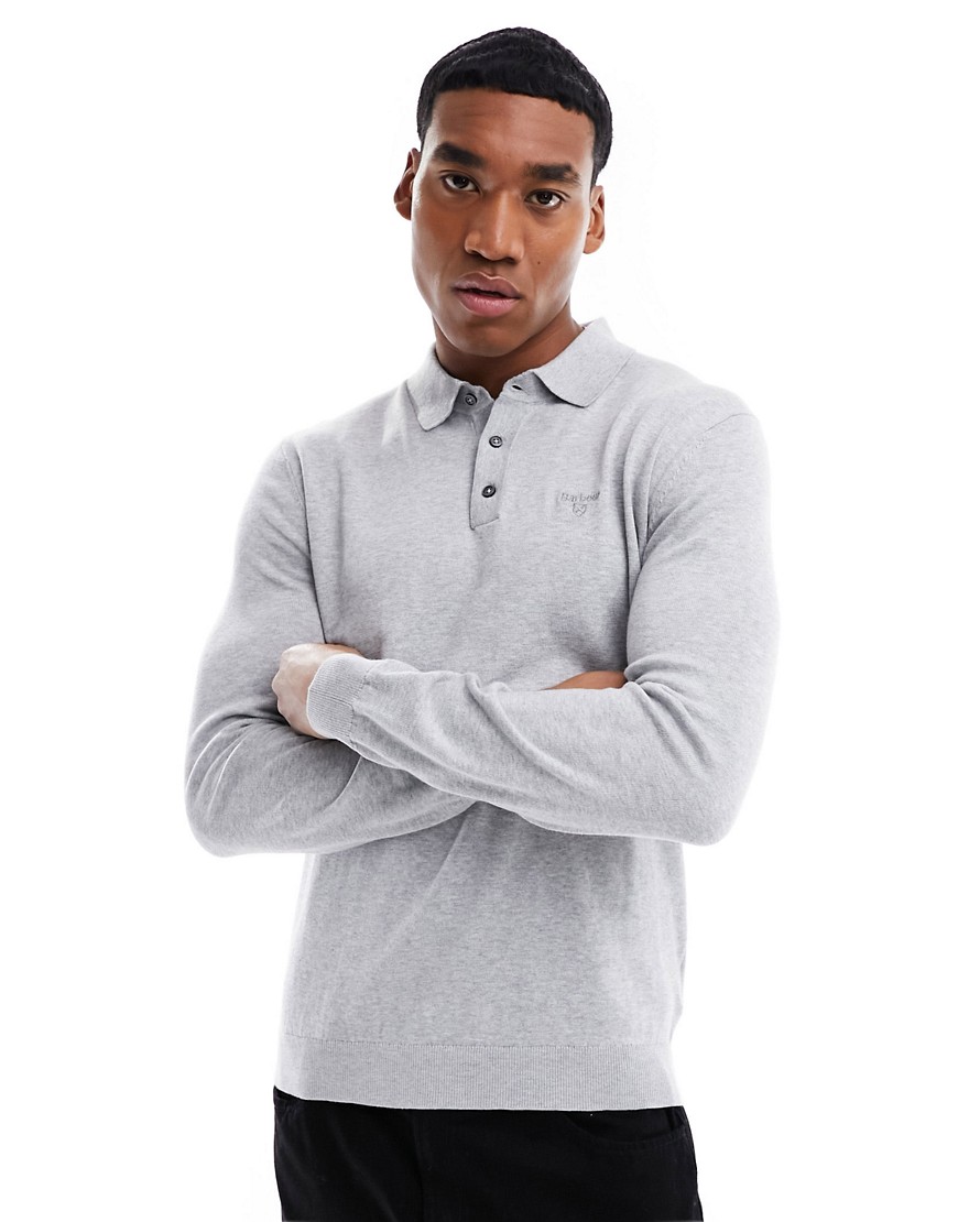 Barbour Bassington knitted long sleeve polo in light grey