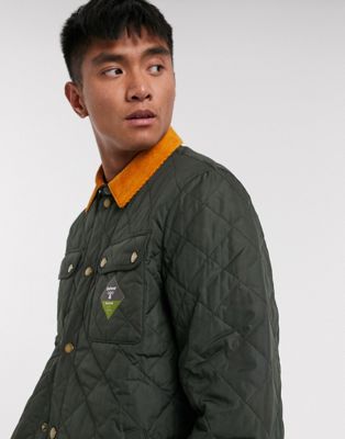 Barbour Beacon Aken quilted jacket with contrast cord collar in olive-Green