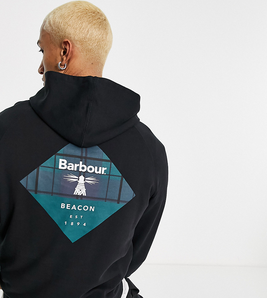 Barbour Beacon back logo overhead hoodie in black Exclusive at ASOS
