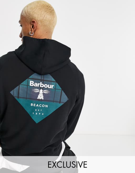 Barbour Beacon back logo overhead hoodie in black Exclusive at ASOS