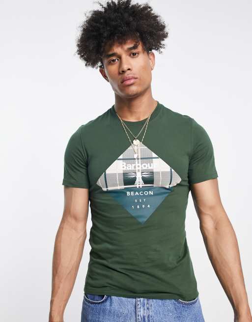 Barbour Beacon Becker large diamond tartan logo T shirt in green