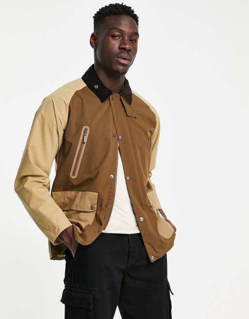 Barbour Beacon Bedale waterproof patchwork jacket in stone ASOS