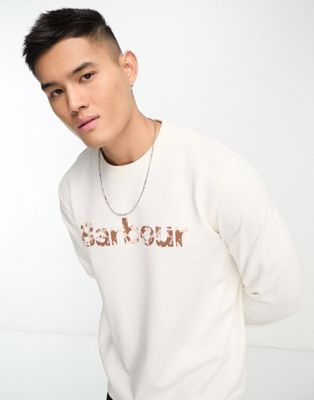 Barbour Beacon camo logo crew sweatshirt in off white - ASOS Price Checker