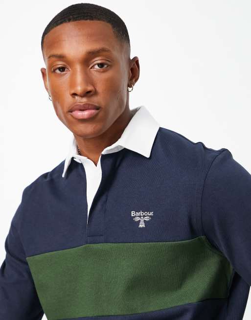 Barbour Beacon Denton long sleeve rugby polo in navy ASOS