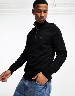 Barbour Beacon fleece collar half zip sweatshirt in black