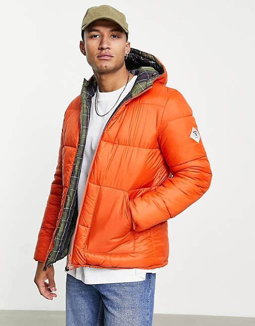 asos.com | Barbour Beacon Hike reversible large baffle quilted jacket in orange