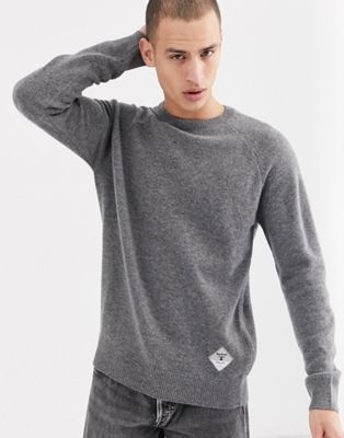 Barbour Beacon lambswool crew neck knitted jumper in grey